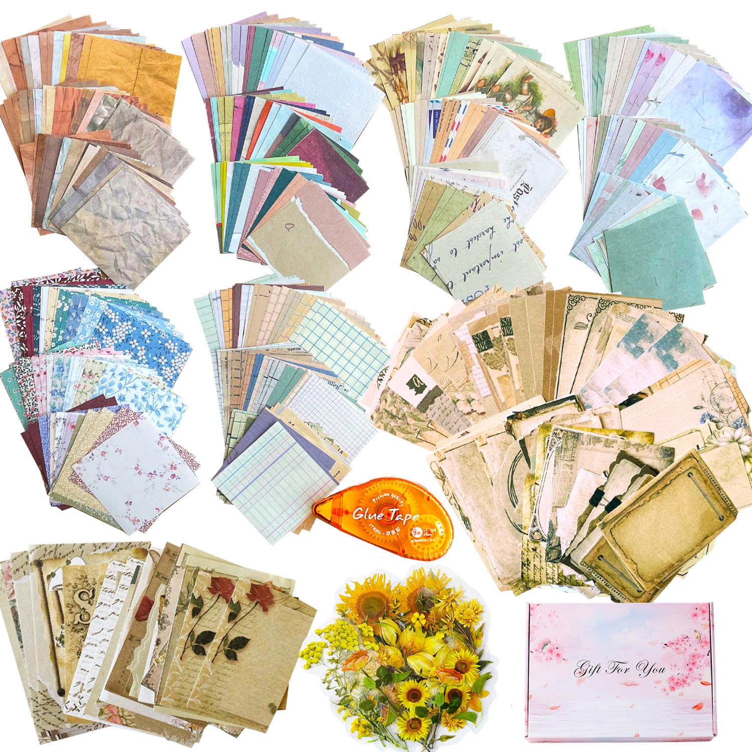Bleds 501 Pcs Scrapbook Supplies, Scrapbook Paper Kit 460 Sheets Thin Decorative Craft Paper With 40 Pcs Flower Stickers 1 Adhes